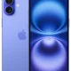 Lavender iPhone shown from back and front, featuring a dual-camera rear setup and Apple logo on the back with a blue wallpaper on the screen.