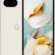 Front and back views of a white Google smartphone with a dual-camera module and edge-to-edge display