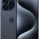 Back and front view of a dark blue iPhone showing its triple‑camera rear system and edge-to-edge display behind the screen notch area