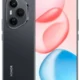 Front and back view of a gray Honor smartphone with a triple-camera rear module and a punch-hole front camera on a pink/blue abstract screen.
