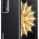 Foldable black smartphone with a gold flower wallpaper on the front and a triple-camera module on the back, Honor branding visible on the side panel.