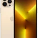 Gold iPhone with triple-camera rear, shown from back and front display on black background