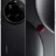 Black Xiaomi smartphone showing circular Leica-branded camera module on the back and a large edge-to-edge display on the front.