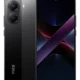 Front and back view of a black POCO smartphone showing a dual-camera module on the left and a textured back panel with POCO branding; glossy display on the right.
