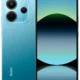 Blue Redmi smartphone shown from front and back: triple-camera rear module and tall edge-to-edge display with centered front camera
