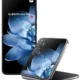 Xiaomi MIX Flip foldable smartphone with blue flower wallpaper and dual-camera rear module on a black body.