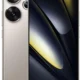 Gold smartphone shown from front and back, front with edge-to-edge display and back with a triple-camera module.