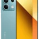Teal Redmi smartphone shown from back and front, featuring a triple-camera module and a tall edge-to-edge display on the front.
