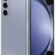 Samsung Galaxy foldable smartphone in silver, partially open to reveal large display on the right and triple-camera rear on the left.