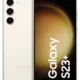 Samsung Galaxy S23+ shown from front and back in gold, with the triple-camera module visible on the rear.