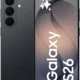 Front and back view of a Samsung Galaxy S26 smartphone with a triple-camera rear module and a large edge-to-edge display showing 'Galaxy S26' text.