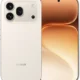 Dual-view of an Honor smartphone: cream back with triple camera array and front screen showing warm abstract wallpaper