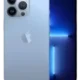 Blue iPhone shown from back with three-camera array and Apple logo, partially viewed from the front.